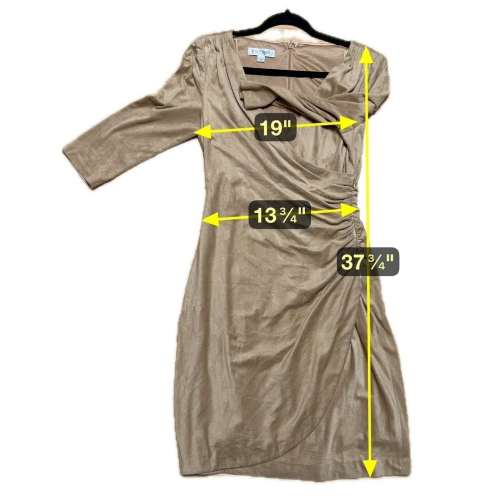 Kay Unger Quiet Luxury Faux Suede Ruched Sheath Dress Womens Size 8 Old Money - Picture 8 of 9
